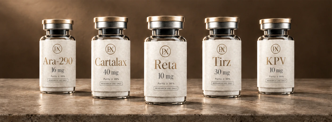 Peptx single vials: Ara-290, Cartalax, Retatrutide, Tirzepatide and KPV